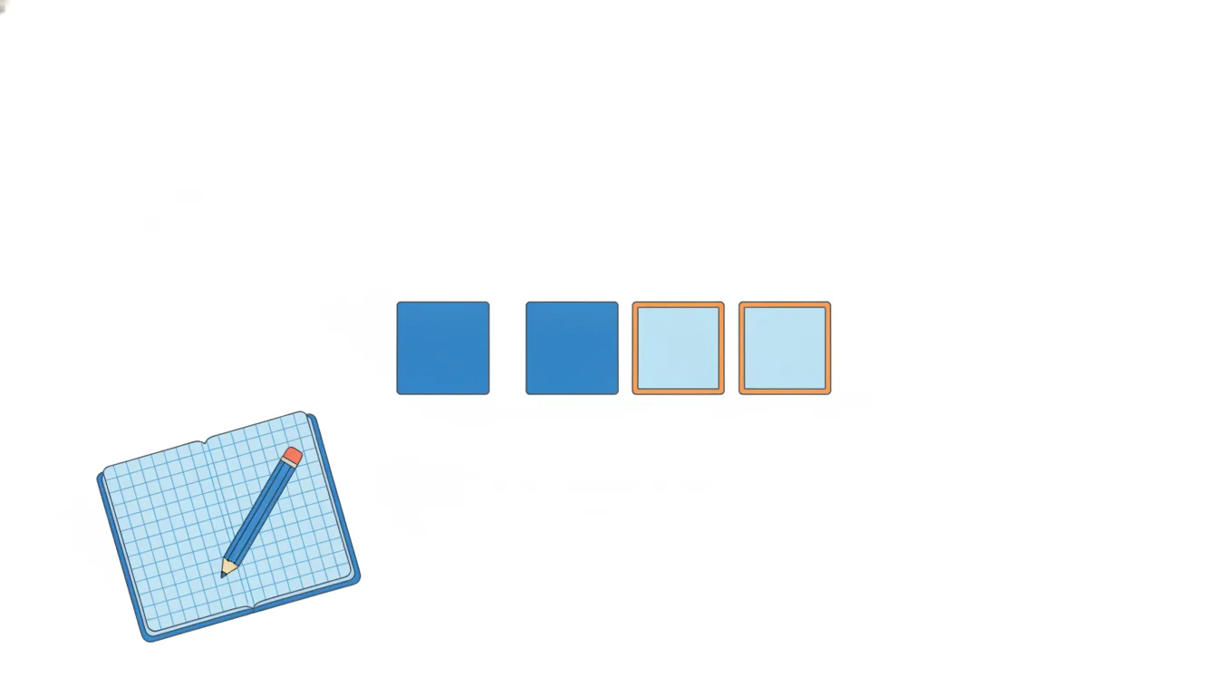 One blue block stands next to a row of three; in the row, the first matches the original and the other two are outlined in orange.
