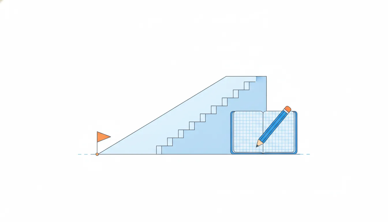 A straight ramp starts below the ground and rises evenly beside a staircase, an orange flag where it crosses the ground.