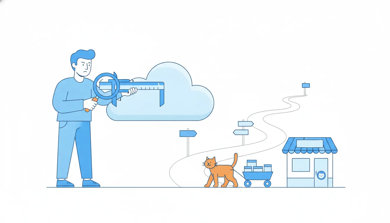 A serious person measures a soft floating cloud with a precision caliper and a magnifying glass.