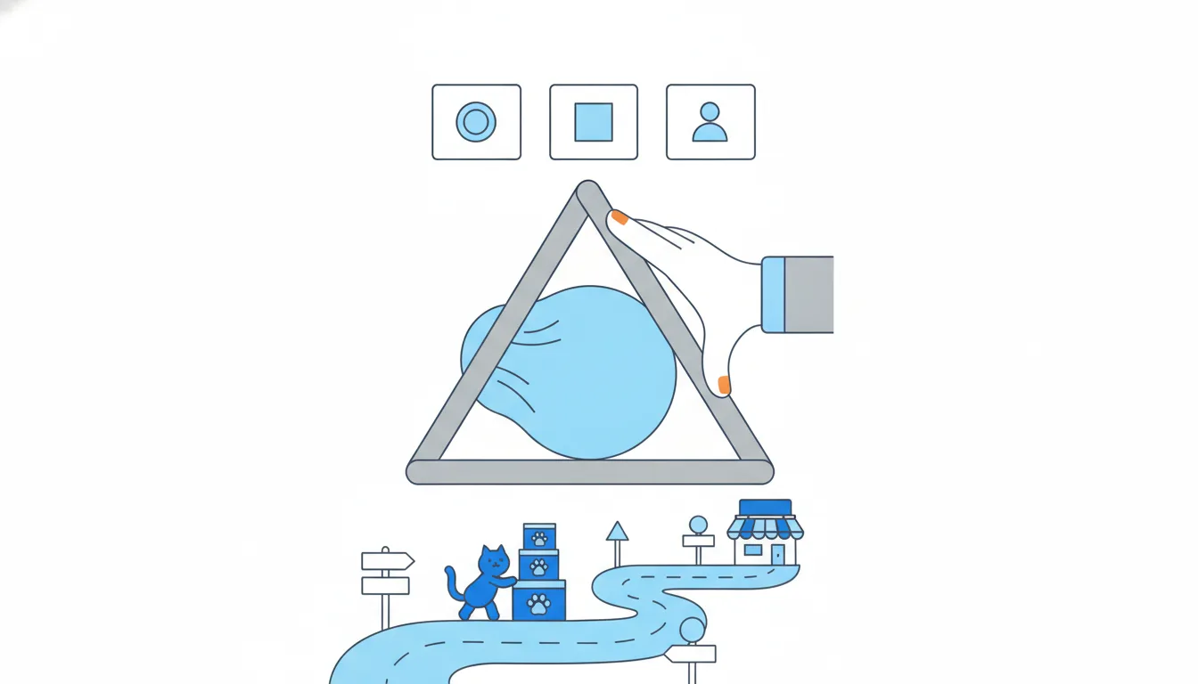 A triangle frame of three rods holds a soft ball in the middle; a hand pushes one corner inward and the ball bulges out of shape.