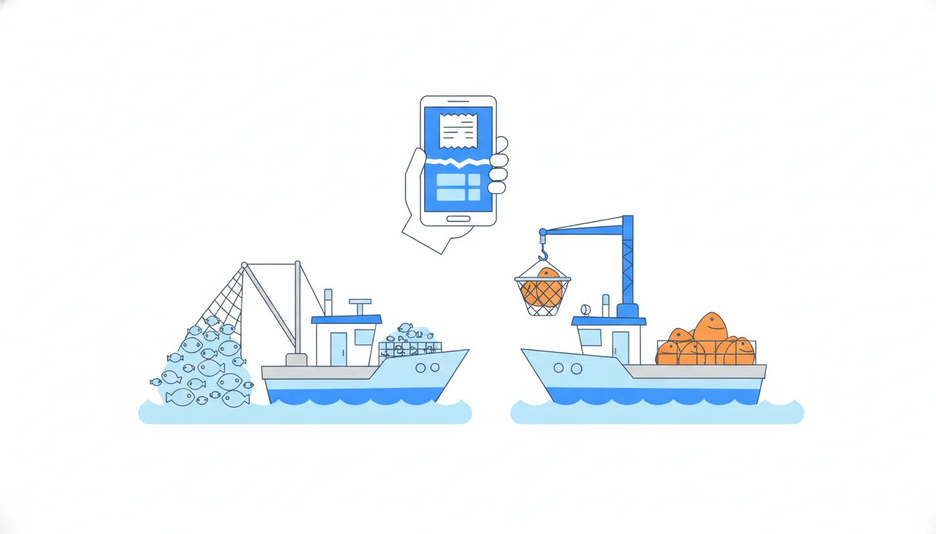 One boat hauls in many tiny fish, another catches fewer but much bigger fish, and its hold fills faster.