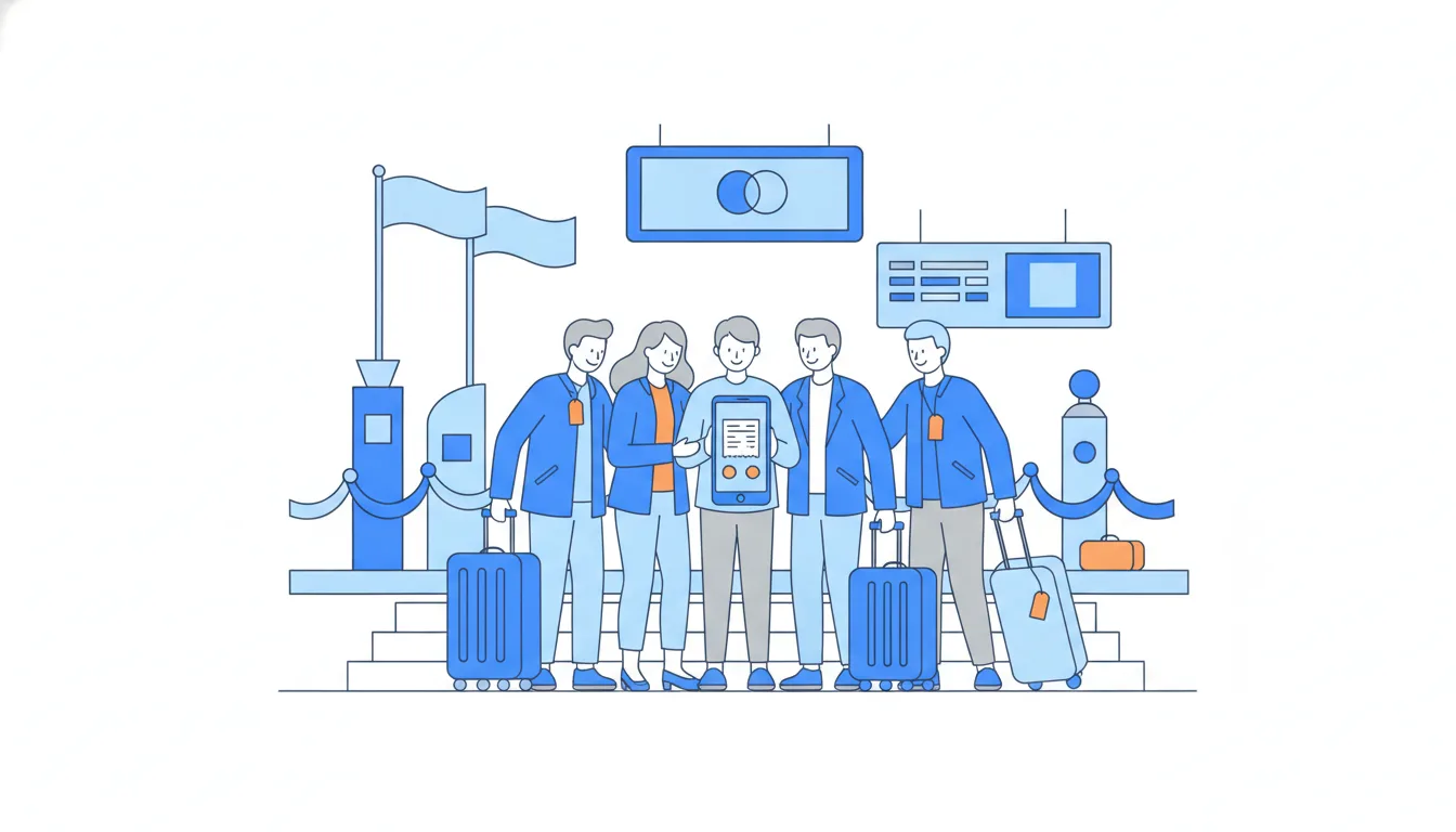 Friends with suitcases gather around one phone at a station, setting off for a long holiday weekend.