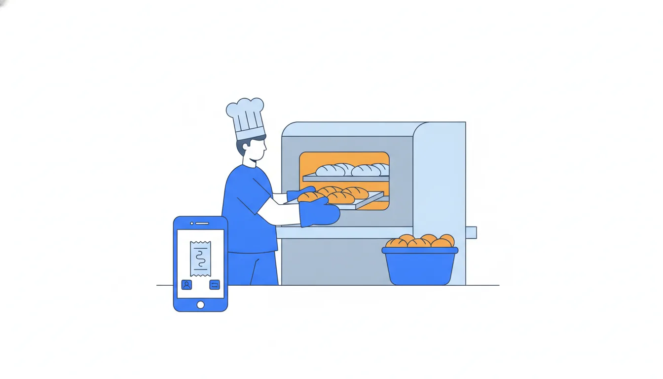 A baker takes only the golden loaves out of an oven, leaving the pale ones that are still baking.