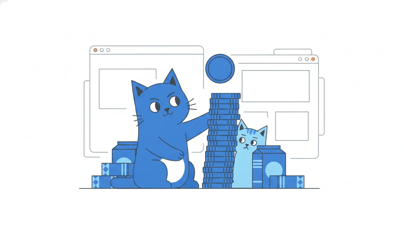 A cat flips a coin that keeps landing on the same side, a tower of identical coins grows beside it, and the cat raises an eyebrow.