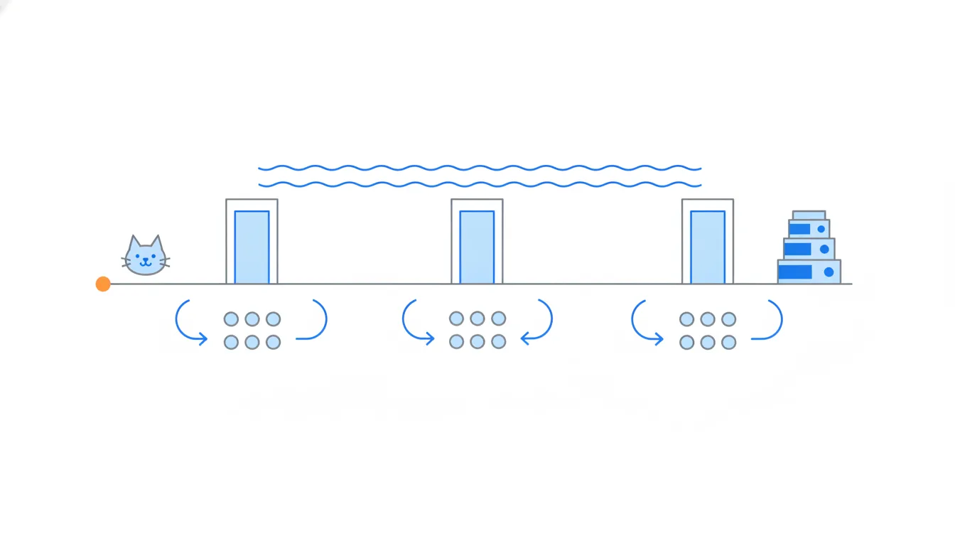 The same group of dots measured at three checkpoints along a timeline.