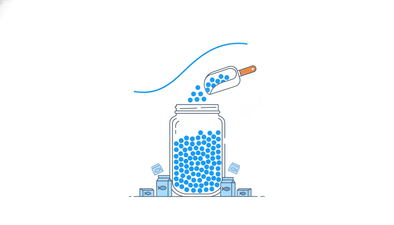 A scoop takes a few dots from a big jar of dots, with a bell curve above.